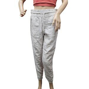 Athleta Cabo Tide Linen Joggers in Cream Camo Print drawstring waist  pockets